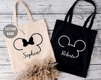 Custom Disney Tote Bag Minnie Ears Disney Vacation Custom Name Tote Bag Mickey Ears Personalized Tote Bag Disneyland Disneyworld Trip Gifts