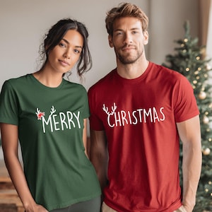 Merry Christmas Couple Matching Shirts Xmas Gifts Husband Wife Christmas Gifts Couples Gifts Matching Family Shirts Matching Xmas Family Tee image 1