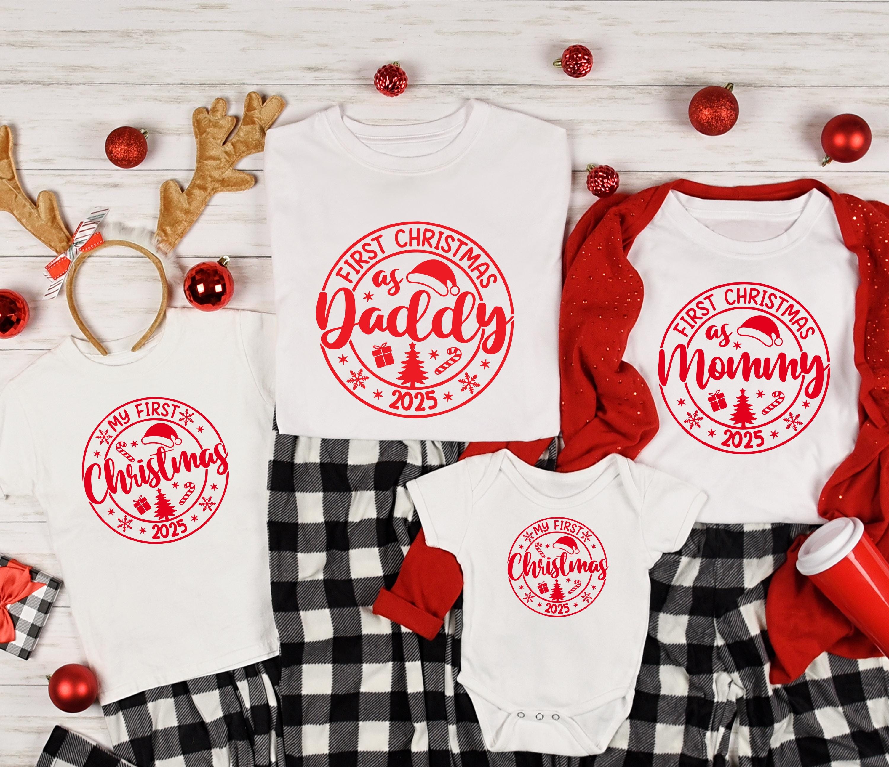 Matching Family First Christmas 2025 Shirts Xmas Family Shirts Husband Gifts New Baby Gifts Mommy Daddy Baby Tee Matching Christmas Tshirts