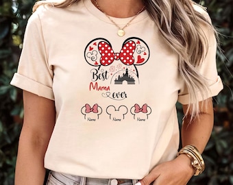 Custom Disney Mom Shirt Minnie Mouse Best Mama Ever Disney Trip Mothers Day Shirt Personalized Mama Shirt With Kids Names Mothers Day Gifts