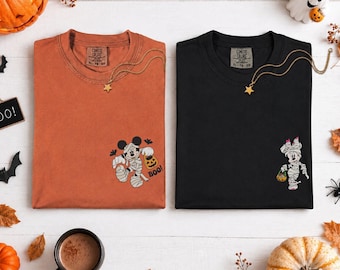 Embroidered Disney Halloween Mummy Shirt Disney Vacation Embroidery Mickey Minnie Mouse Comfort Colors Boo Shirt Halloween Disney Trip Tees