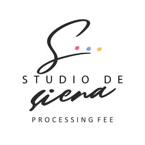 May include: Studio De Siena logo with a stylized black letter S and three colored dots. The text "Studio De Siena" is written in black cursive script below the S. The text "Processing Fee" is written in black below the cursive text.