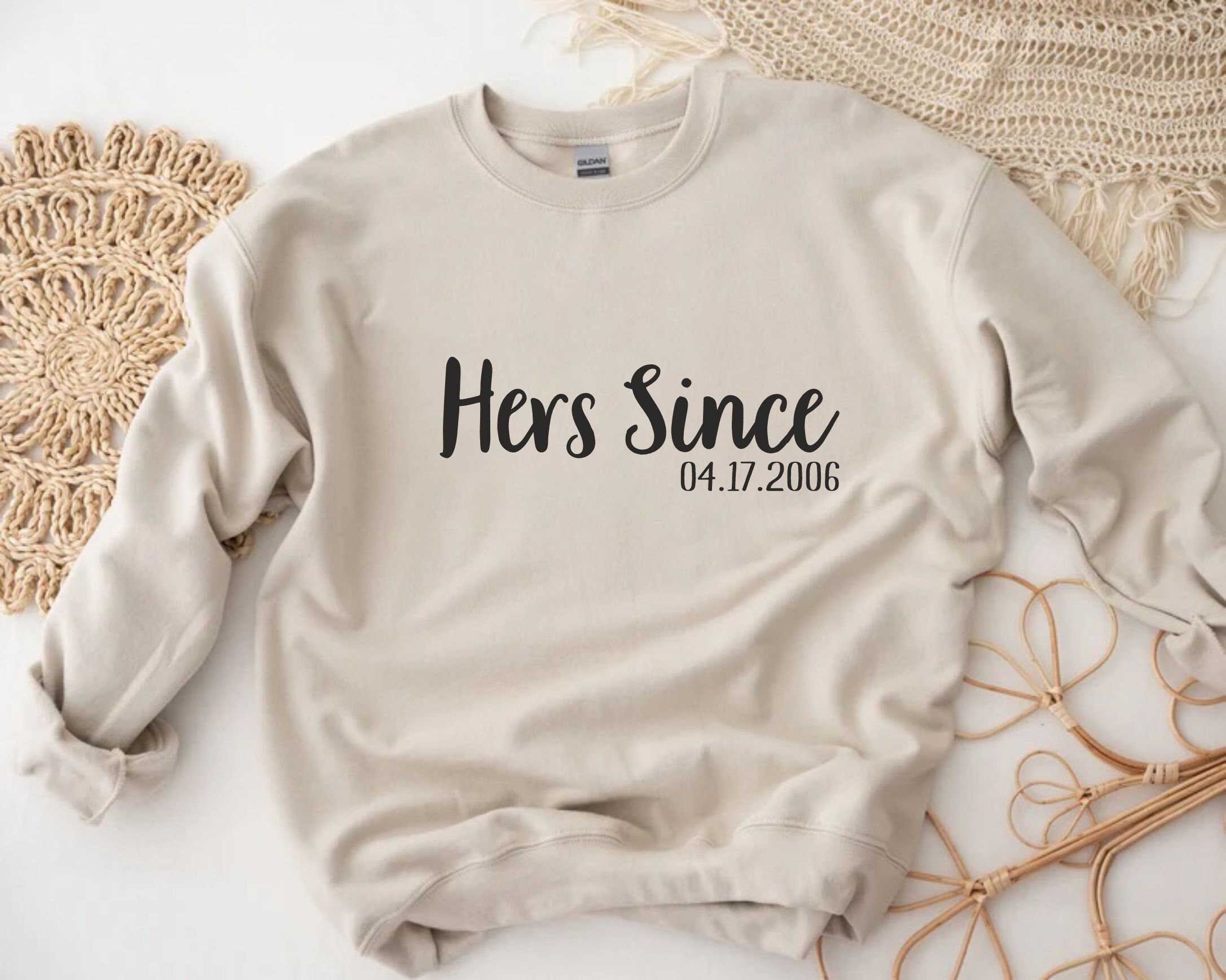 Discover Hers Since His Since Sweatshirts, Funny Couple Matching Tees, Custom Date Anniversary Gift, Husband And Wife Sweater, Gift For Valentine