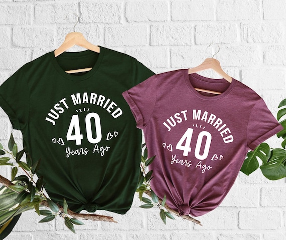 Just Married 40 Years Ago T-Shirt 40th Anniversary Gift Personalized Couple Matching Tees  Husband And Wife Shirts Married Custom Years Ago