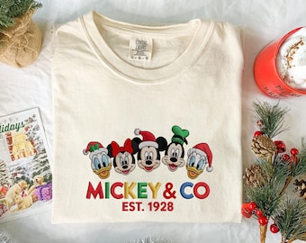 Embroidery Disney Christmas Shirt Mickey And Co Comfort Colors Embroidered Disney Squad Shirt Disney Vacation Couple Disney Embroidery Shirt