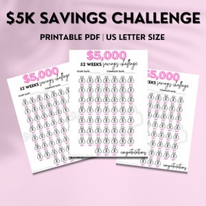 5k Savings Challenge | 5000 Savings Challenge Printable | 5k Savings | 5,000 Savings Challenge | US Letter Size | PDF | Instant Download