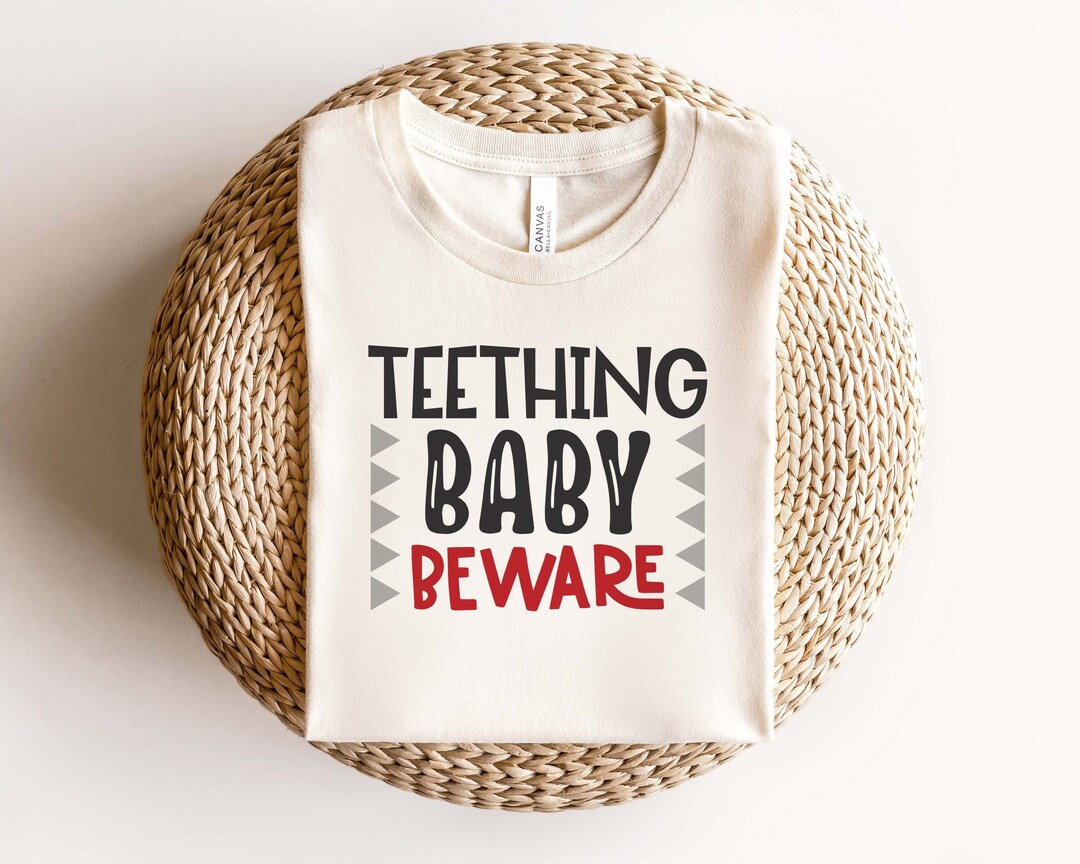 Teething Baby Beware Tee, Funny Baby Teething Girl Kid Shirts, Pink