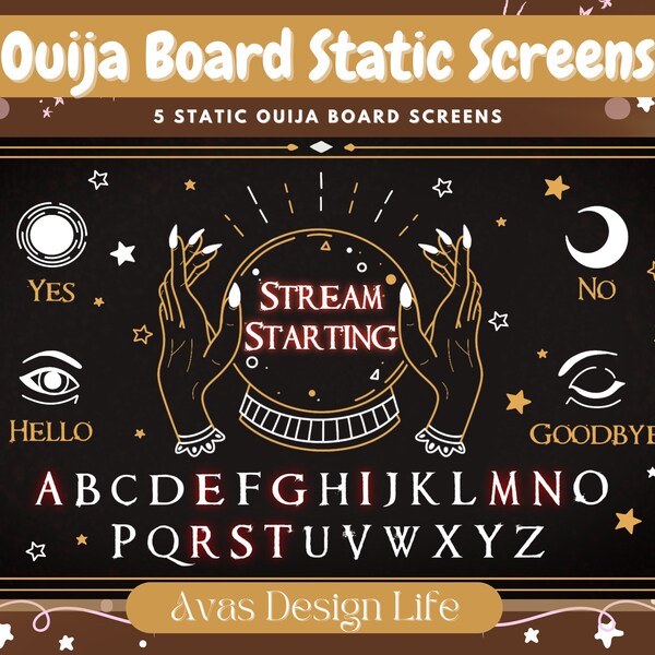 Spooky Ouija Board, Witch, Ghost Themed Static Streaming Screens, 5 Screens Included: Stream Starting, Ending, be right back, Offline, Empty