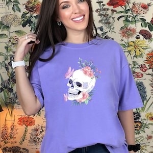 Skeleton Bloom Shirt, Bloom Skull Tee, Oversized Floral Shirt, Oversized Skeleton Shirt, Skeleton Skirt