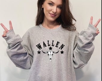Vintage Bull Skull Sweatshirt, Retro Bullhead Shirt, Women&#39;s Country Song, Country Music Shirt, Wallen Shirt, Cowgirl Gift, Nashville Shirt
