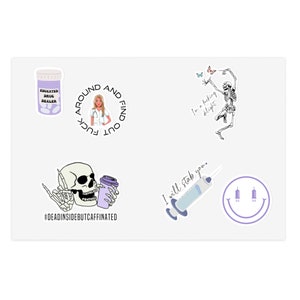 Blonde Nurse Sticker Sheets, Funny Nursing Stickers, Syringe Smiley Sticker