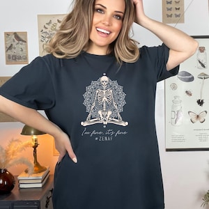 Skeleton Yoga Oversized T-Shirt, Cute Skeleton Shirt, Creepy Cute Halloween Shirt, Aesthetic Trendy Shirt, Witchy Skull Clothes