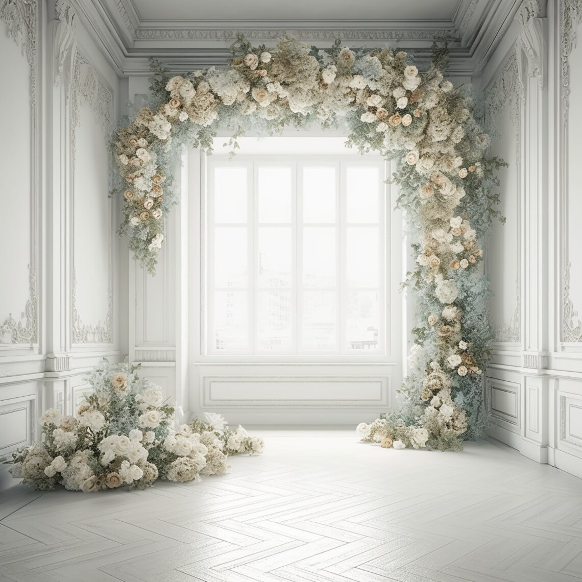 Floral Archway Window Backdrop Floral Digital Backdrop Overlay