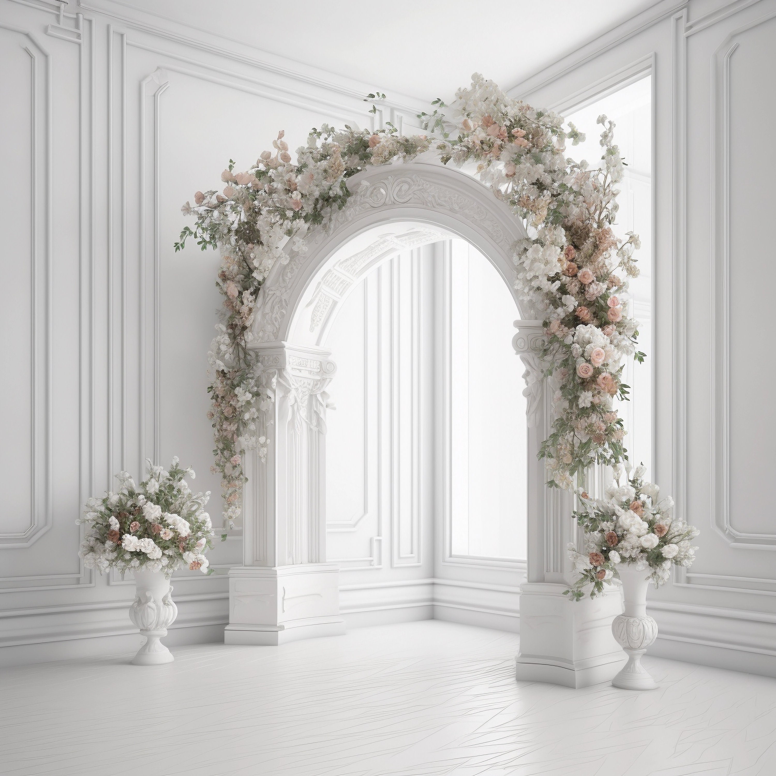 Fondo de ventana de arco floral, superposición de fondo digital floral,  fondos digitales de maternidad y boda para Photoshop, madres, fotos de bebés, image size:3000x3000
