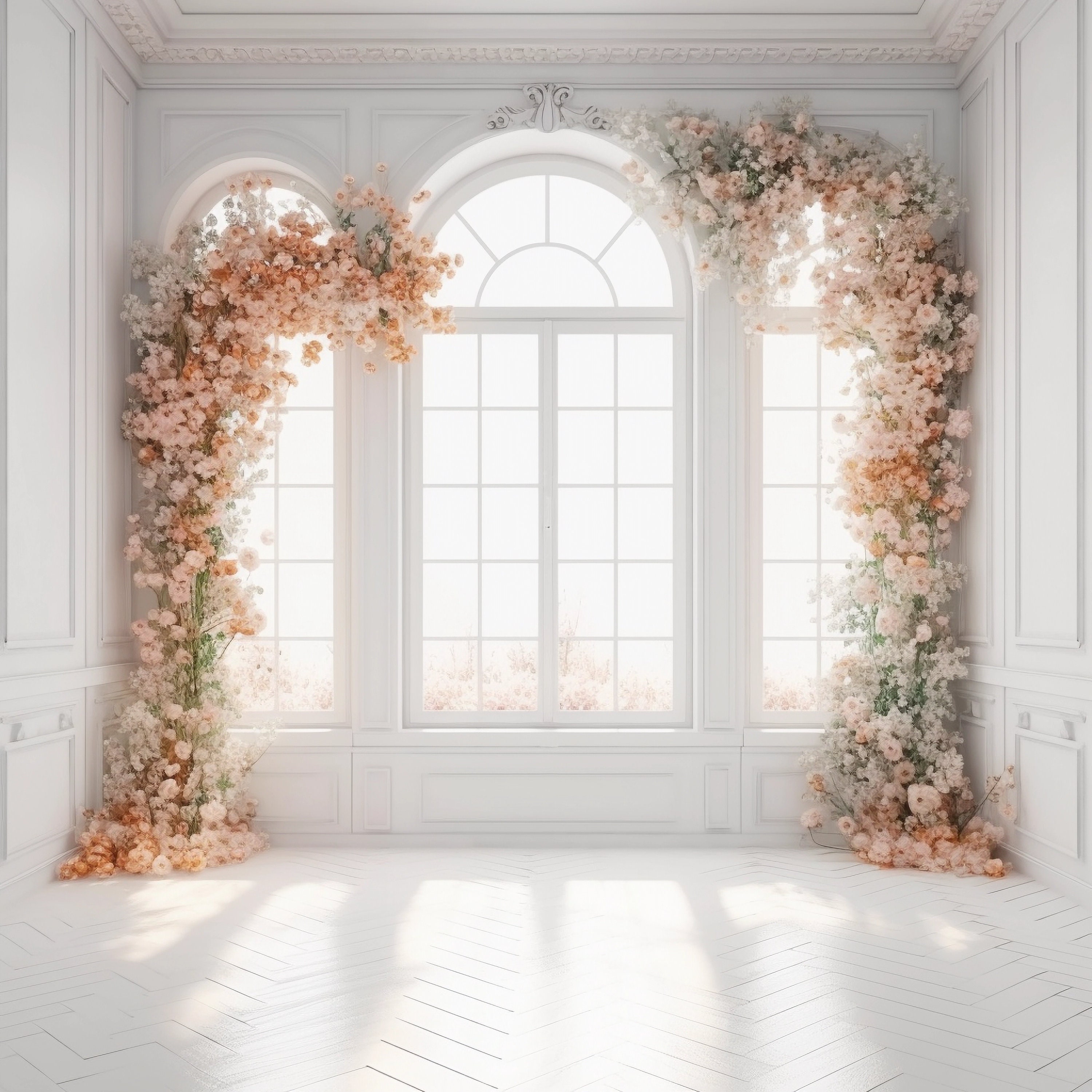 Floral Archway Window Backdrop, Floral Digital Backdrop Overlay