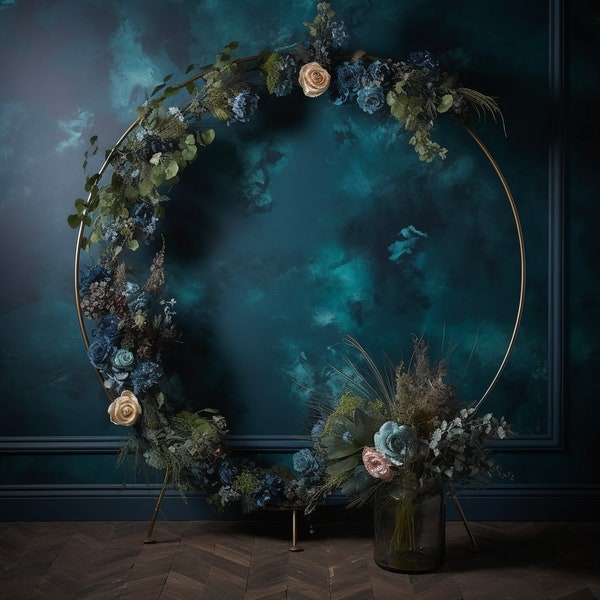 Floral Ring Backdrop, Floral Hoop Digital Backdrop Overlay, Maternity and wedding Digital Backdrops for Photoshop, Blue Flowers