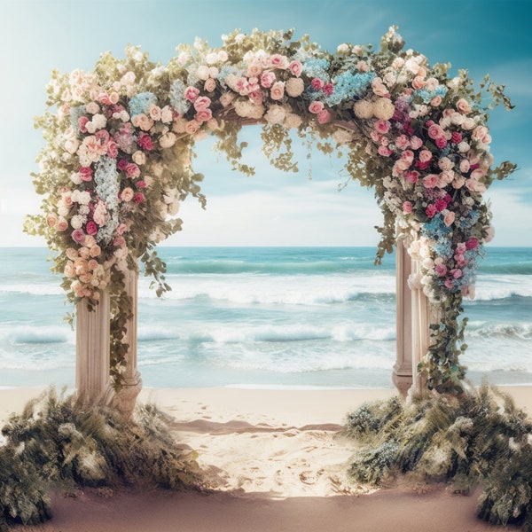 Floral Archway Beach Backdrop, Floral Digital Backdrop Overlay, Maternity and wedding Digital Backdrops for Photoshop, Mothers, Baby Photos