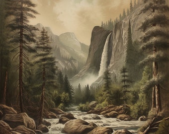 Yosemite Vintage Art | Printable Vintage Painting | Digital Art Download | 4/4