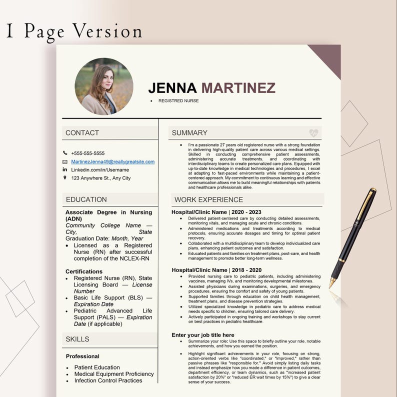 Usrn Cv Example RN Resume Template: Modern Nurse CV (customizable) - Etsy