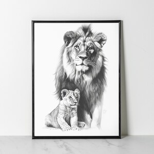 Art minimaliste | Esquisse Nature | Esquisse de Lion | Art Naturel | Tirages noir et blanc | Art animalier | Art numérique | IMPRIMABLE Numérique | 015