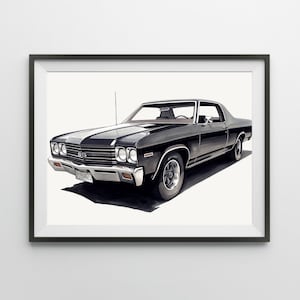 Minimalist Art | Black El Camino | Vintage Inspired Art | Automobile Art | Man Cave | Wall Art | Digital Art | Cars |PRINTABLE Digital | 105