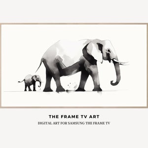 Samsung The Frame TV Art | Digital TV Art | Downloadable Minimalist TV Art | Elephants | Animal Sketch | Black and white Elephant | 089