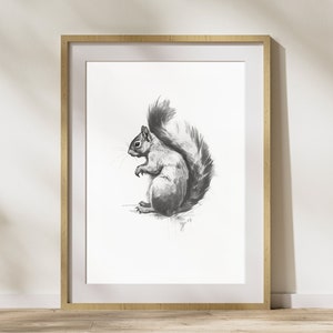 Minimalist Art | Nature Sketch | Squirrel Sketch | Nature Art | BW Prints | Wall Art | Digital Art | Digital PRINTABLE Art | 066