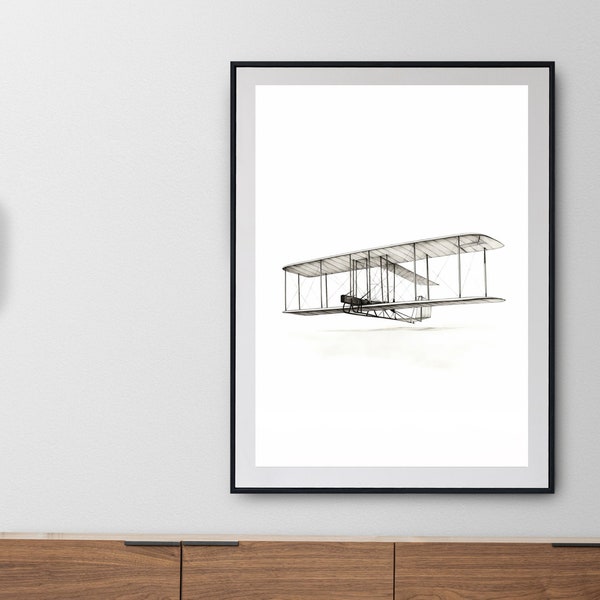 Minimalist Art | Wright Flyer Sketch | Aviation Art | Plane Art | Black and White Prints | Modern Farmhouse Decor | PRINTABLE Digital | 040