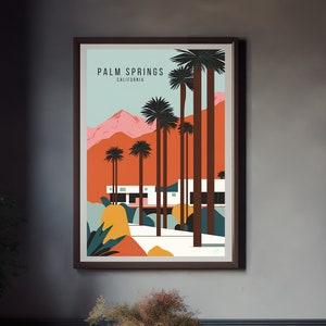 Palm Springs Travel Poster, mid-century modern, retro poster, California lifestyle, original digital art, boho wall, digital download, Gift