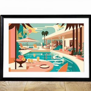 Palm Springs Party Art Print, mid-century modern, retro poster, california lifestyle, original digital art, boho wall, digital download, Art
