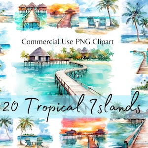 Paesaggi di spiaggia tropicale, spiaggia, sabbia e palme Clipart, acquerello vacanze estive Clipart, creazione di cartoline, bellissimo scenario della spiaggia