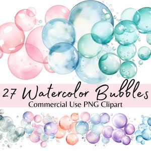Aquarelle bulles Clipart ensemble, savon, bulle d’eau en mousse, utilisation commerciale PNG transparente, Invitations, Baby Shower, Scrapbooking, autocollants