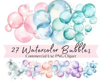 Watercolor Bubbles Clipart Set, Soap, Foam Water Bubble, Transparent PNG Commercial Use, Invitations, Baby Shower, Scrapbooking, Stickers