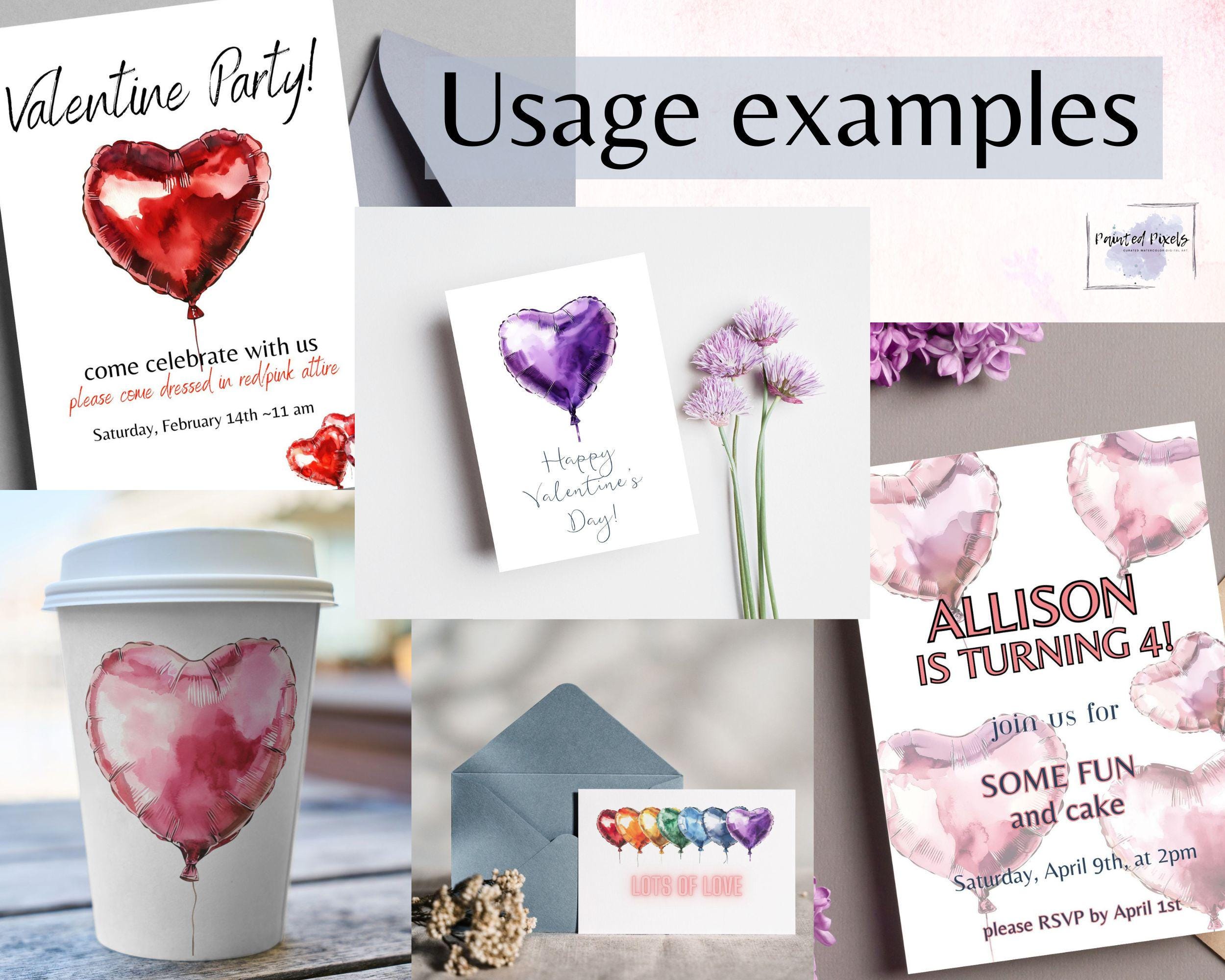 Heart Foil Balloons Watercolor Clipart, Valentine Helium Balloon PNG ...