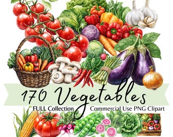 Watercolor Vegetables Clipart Bundle, Farmers Market PNG, Fresh Veggies Illustrations, Healthy Food Graphics for Personal & Commercial Use