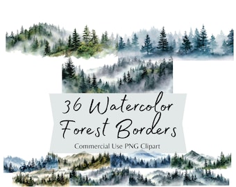 Watercolor Forest Borders Clipart PNG, Woodland Frames & Greenery Edges for Journals, Invitations, Scrapbooking
