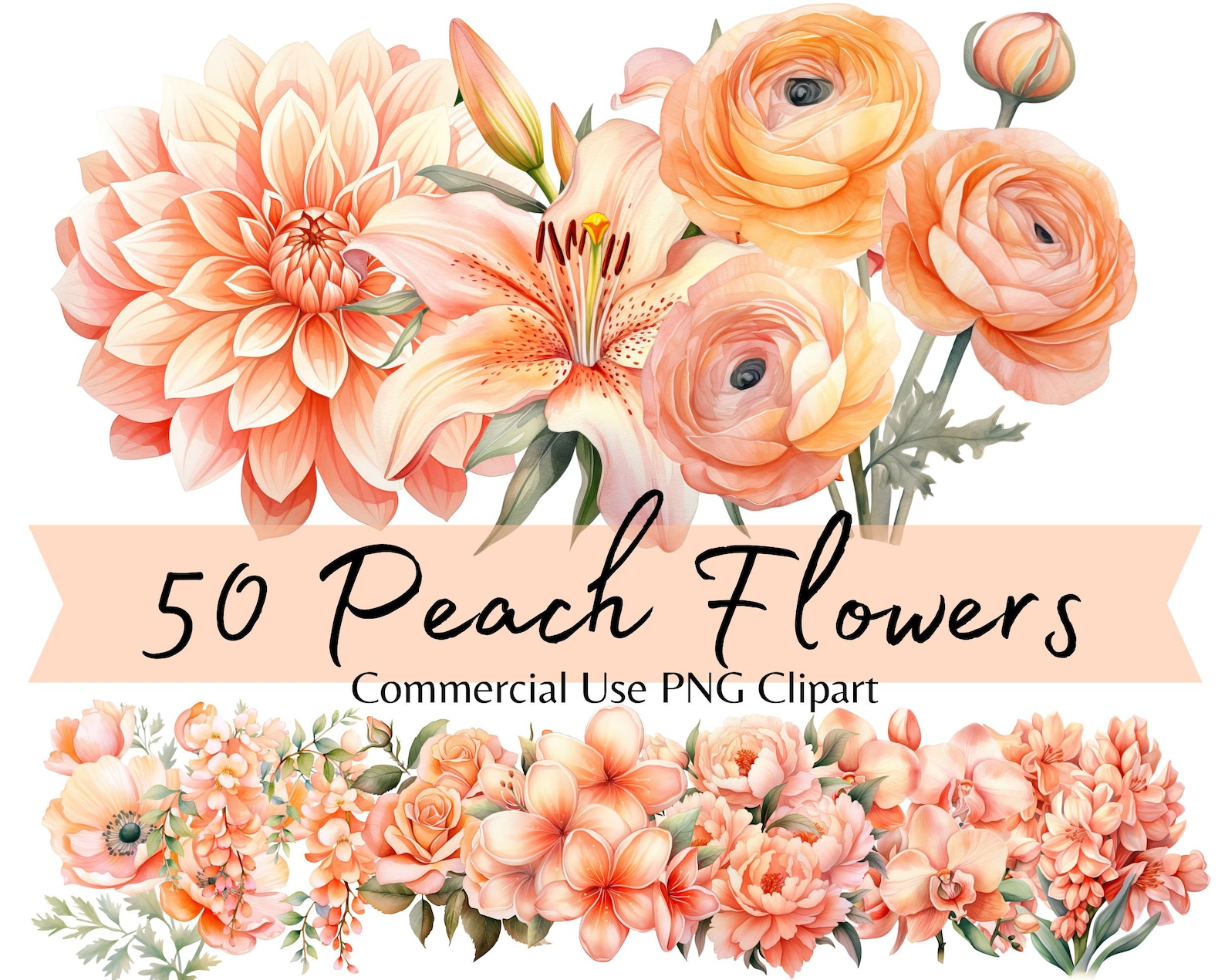 High-Resolution Peach Flowers Clipart for Creative Projects