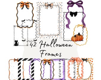 Coquette Halloween Frame Clipart PNG, Watercolor Ribbon Spooky Borders, Pumpkin Spider Frames for Junk Journals, Invitations and Scrapbooks