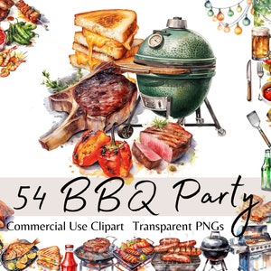 Festa de verão para churrasco, clipart de jardim de piquenique grelhado, pacote de comida de churrasco em aquarela, download digital instantâneo para uso pessoal e comercial