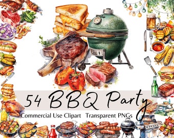 BBQ Summer Party, Grill Picnic Garden Clipart, Watercolor Barbecue Food Bundle, Instant Digital Download for Personal and Commercial Use