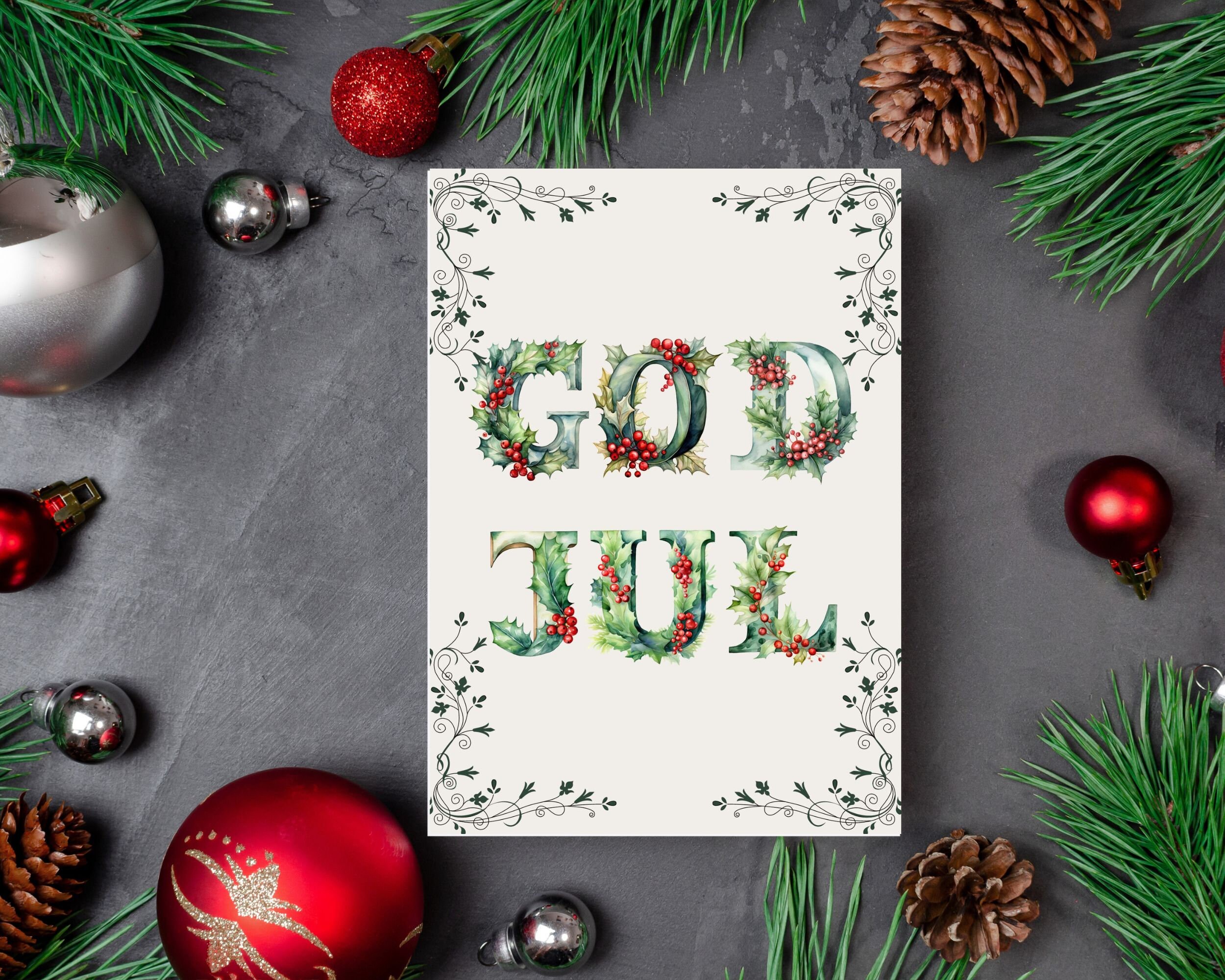 26 PNG Watercolour Green Christmas Alphabet Clipart (Instant