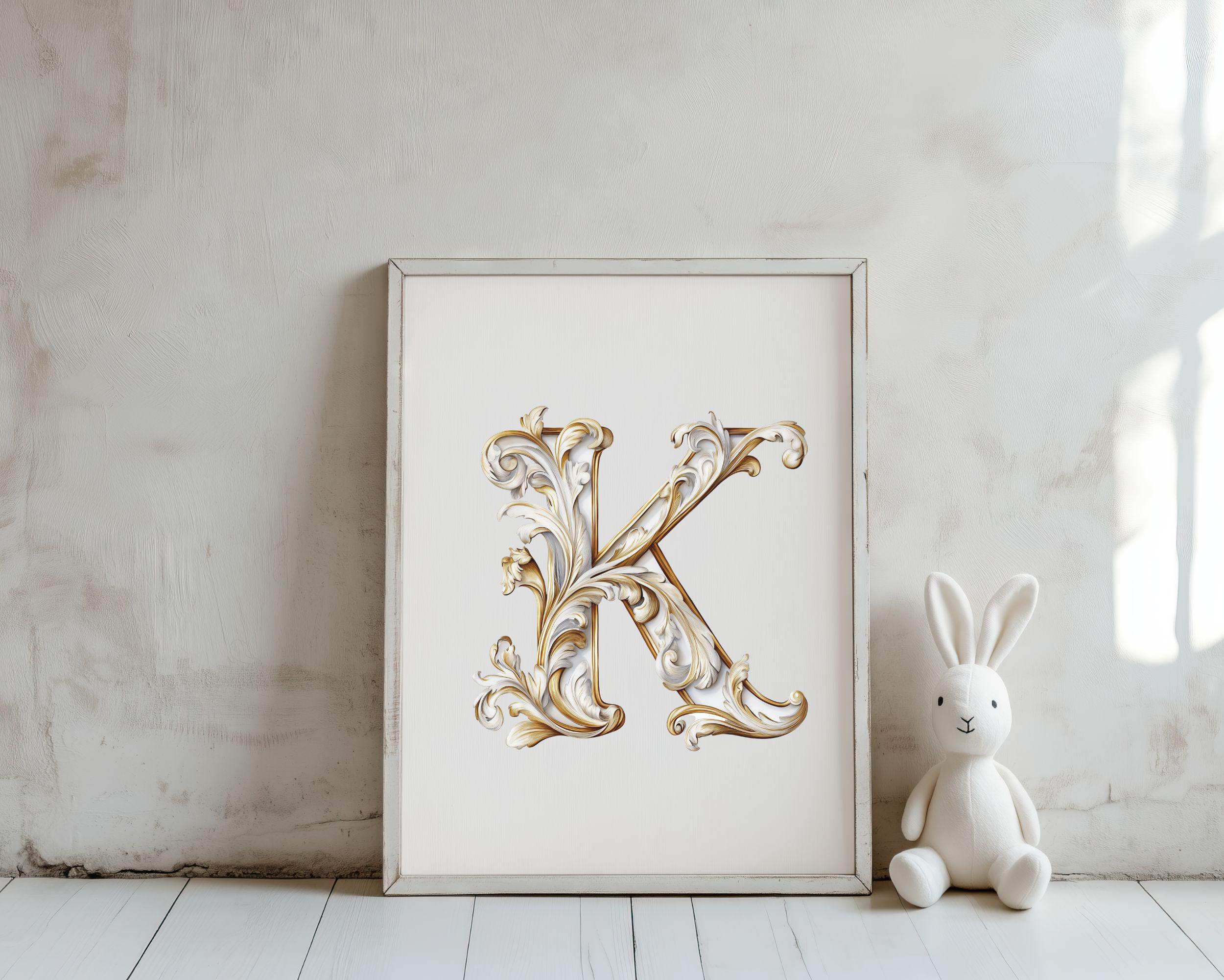 Baroque Gilded Golden Ivory Watercolor Letters Clipart, Elegant Vintage ...