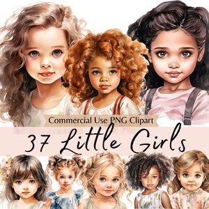Pacchetto di clipart acquerello per bambine carine, grafica PNG adorabile per bambine adorabili per la realizzazione di cartoline, clip art digitali per uso commerciale