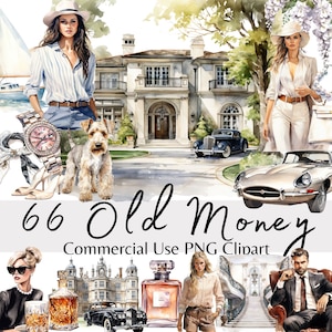 Altes Geld Ästhetik und ruhiger Luxus Aquarell Clipart Bundle, High Society Lifestyle Mode Grafiken für kommerzielle Nutzung Digitale Planer