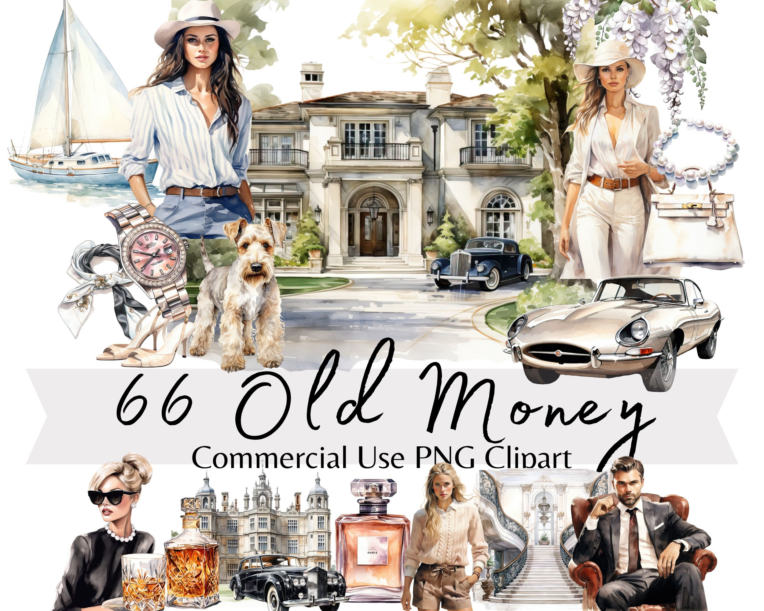 Old Money Aesthetics and Quiet Luxury Watercolor Clipart Bundle, High ...