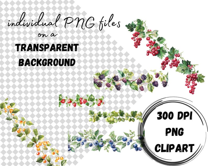 Watercolor Berry Borders Clipart PNG, Strawberry Blueberry Raspberry ...