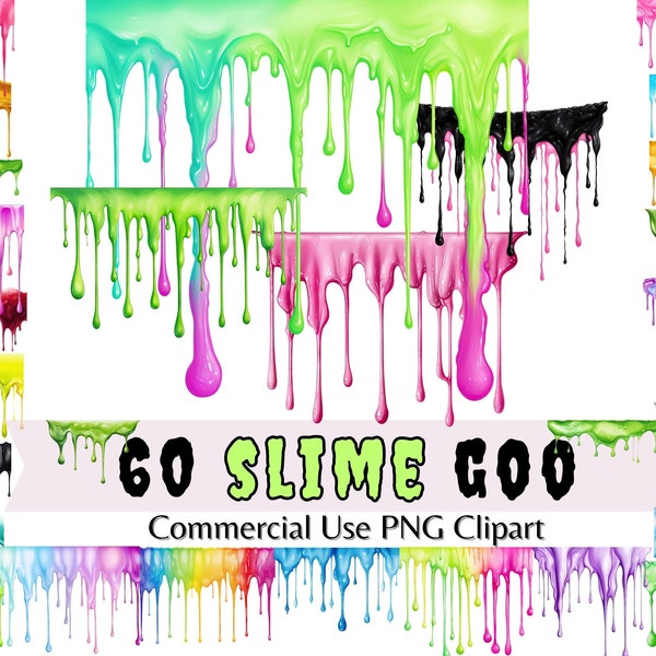 Slime Drips Clipart Watercolor Graphics for Commercial Use, Digital Transparent PNGs, Paint Drippings, Oozing Goo Borders