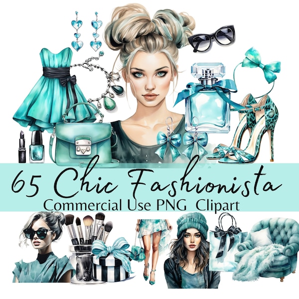 Fashionista Chic Girl Clipart, Watercolor Turquoise Black Illustrations, Planner and Stationery Fashion Graphics, Fashion Girl Clip Art Set