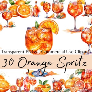 Acquerello Orange Spritz Cocktail Clipart - download istantaneo in formato PNG per uso commerciale, pacchetto di clipart Summer Cocktail