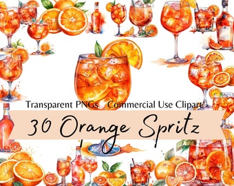 Aquarell Orange Spritz Cocktail Clipart - im PNG-Format sofortiger Download für kommerzielle Nutzung, Sommer Cocktail Clipart Bundle